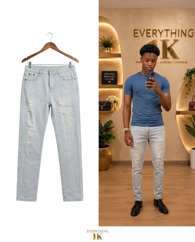 Casual Light Blue Distressed Slim Jeans waist 30/32