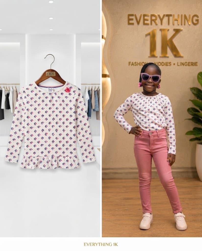 Pink Floral Print Long-Sleeve Top (Ages 5-6)
