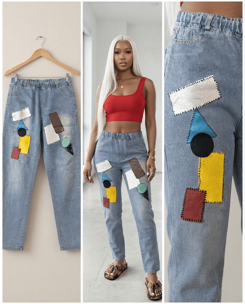Light Wash Patchwork Art High-Waist denim 32/34