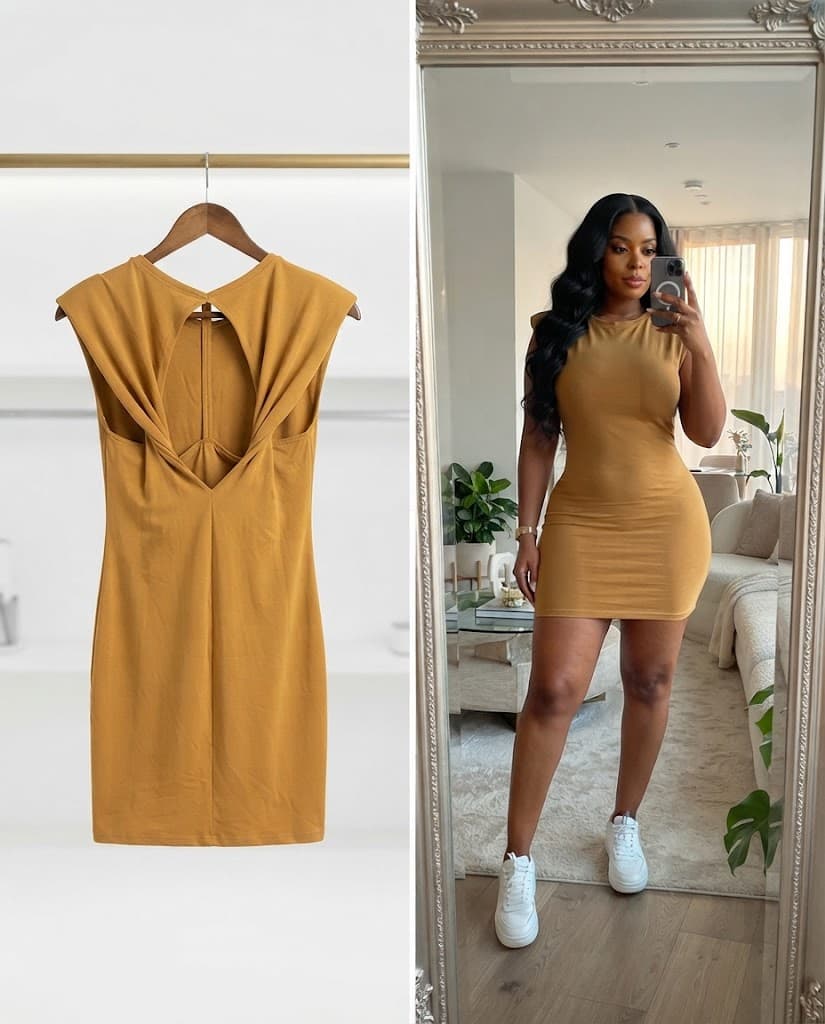 Mustard Yellow Twist-Back Mini Dress
