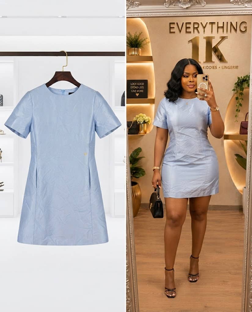 Light Blue Short-Sleeve Mini Shift Dress