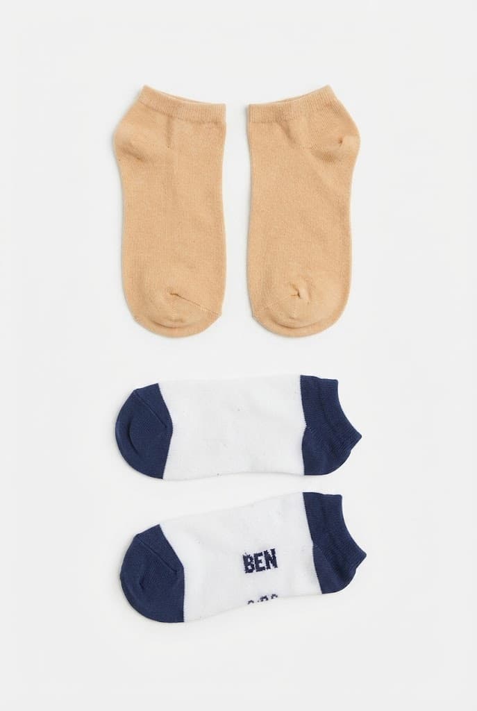 Kids Nude Beige and Navy/White "BEN" Ankle Socks (2-Pack)