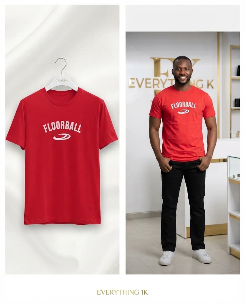 Casual Red "Floorball" Graphic Print T-Shirt