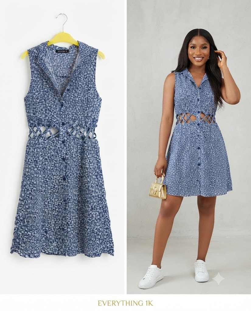 Sleeveless Lattice Waist Casual Dress