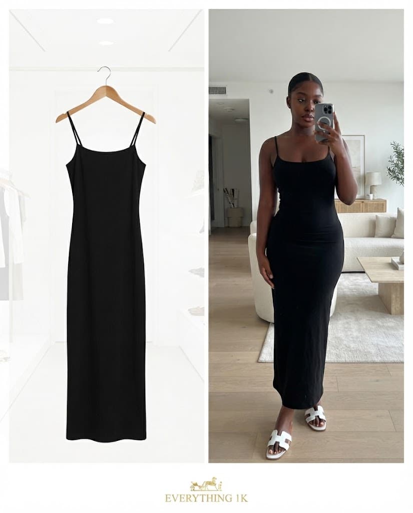 Black Bodycon Spaghetti Strap Midi Dress
