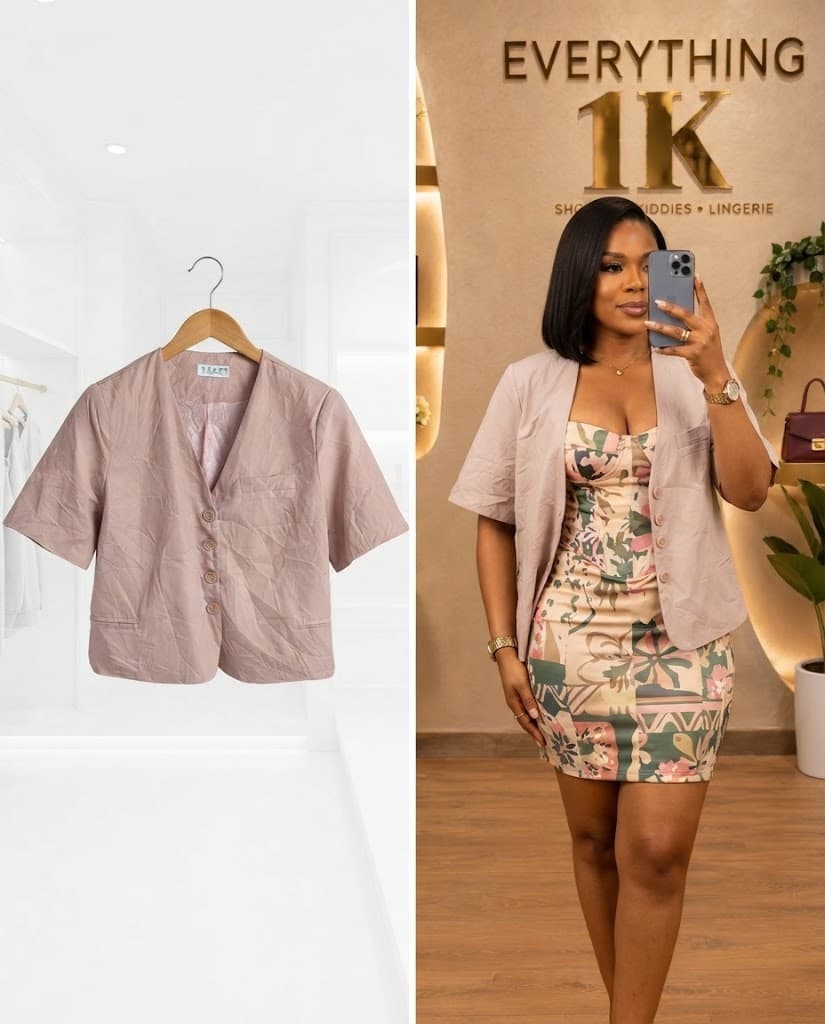 Short-Sleeve Casual Button-Down Blazer