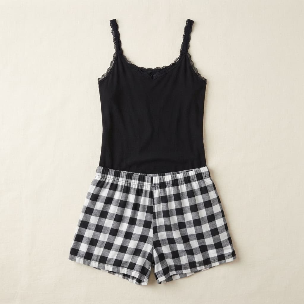 Black & white checkered Shorts Set