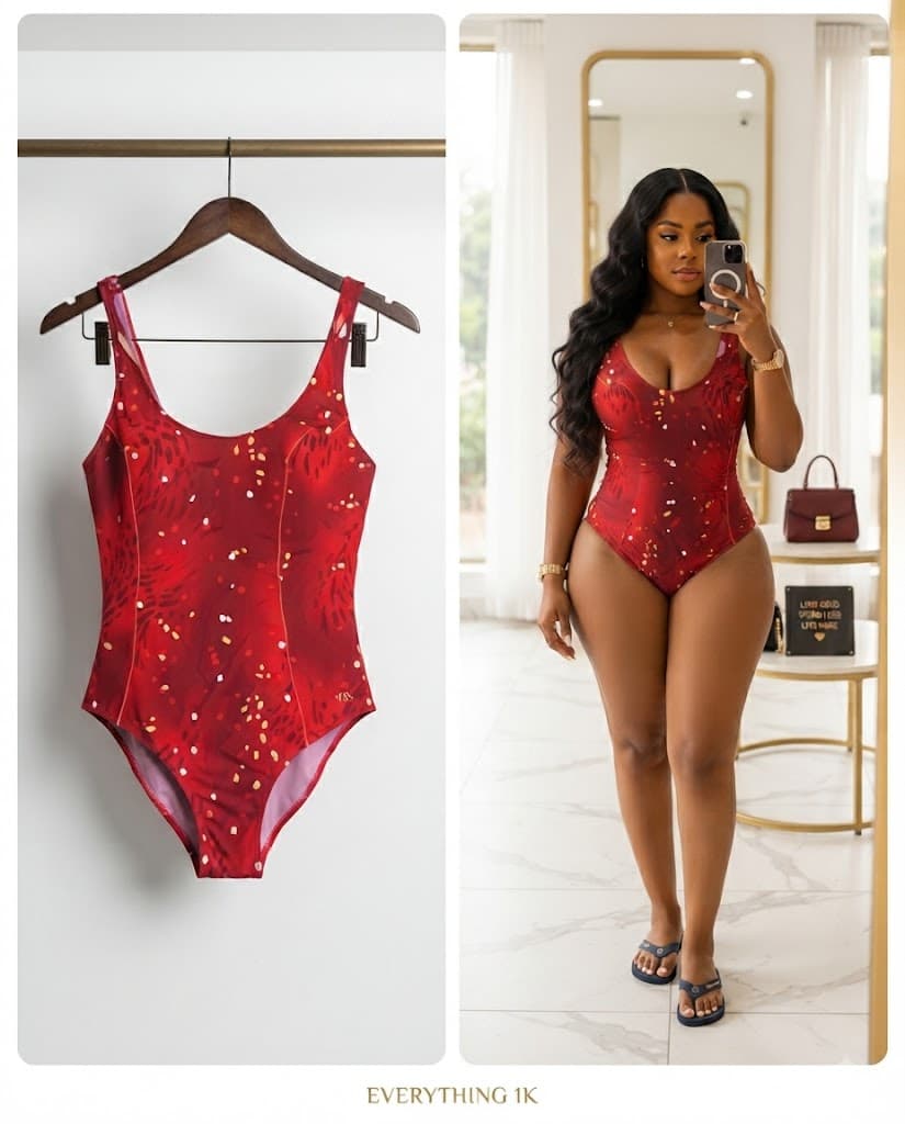 Red Speckle Print V-Neck One-Piece