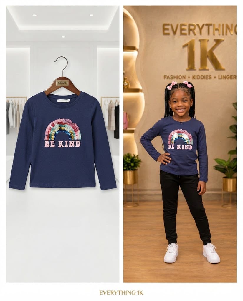 Navy Blue Be Kind Sequin Sweatshirt (Ages 4-5)