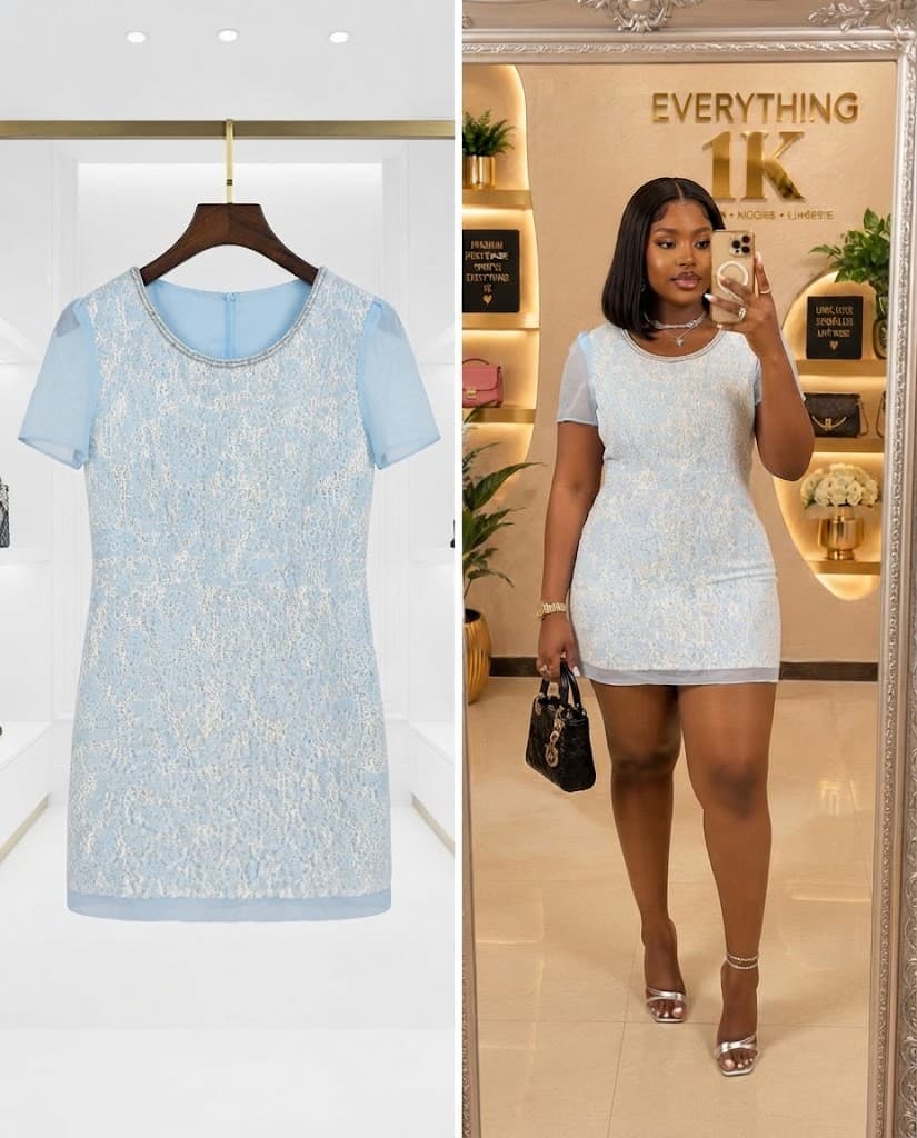 Light Blue Lace Mini Party Dress