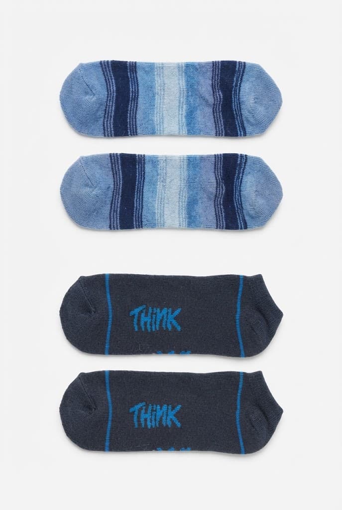 Blue Ombre Stripes and "Think" Ankle Socks (2-Pack)
