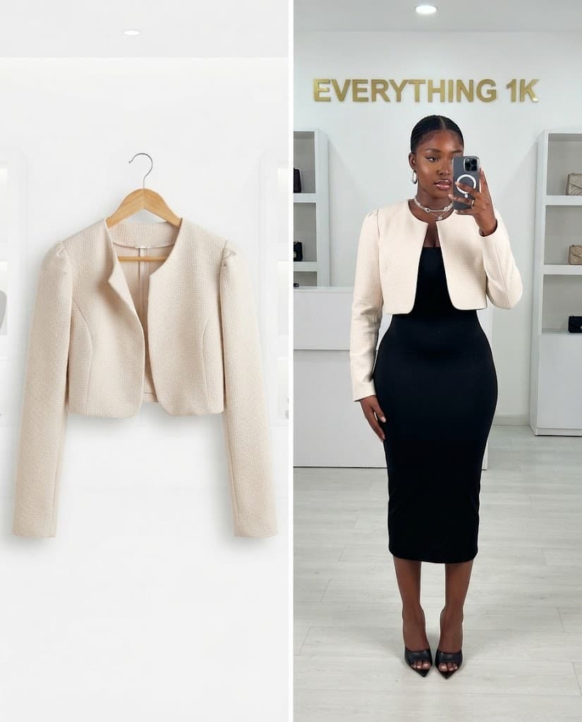 Structured Round-Neck Cropped Tweed Jacket