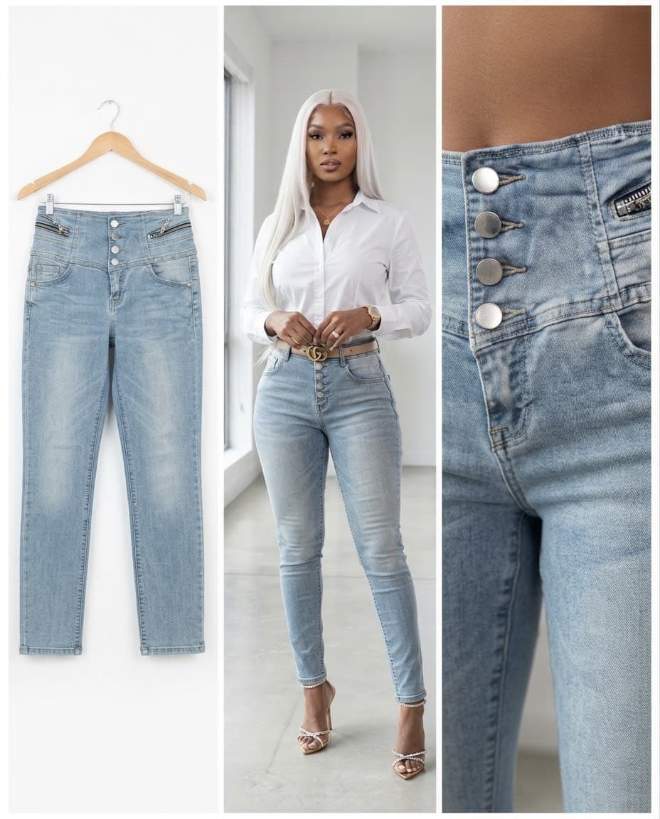 Multi-Button High-Waist Skinny Jeans 28/29