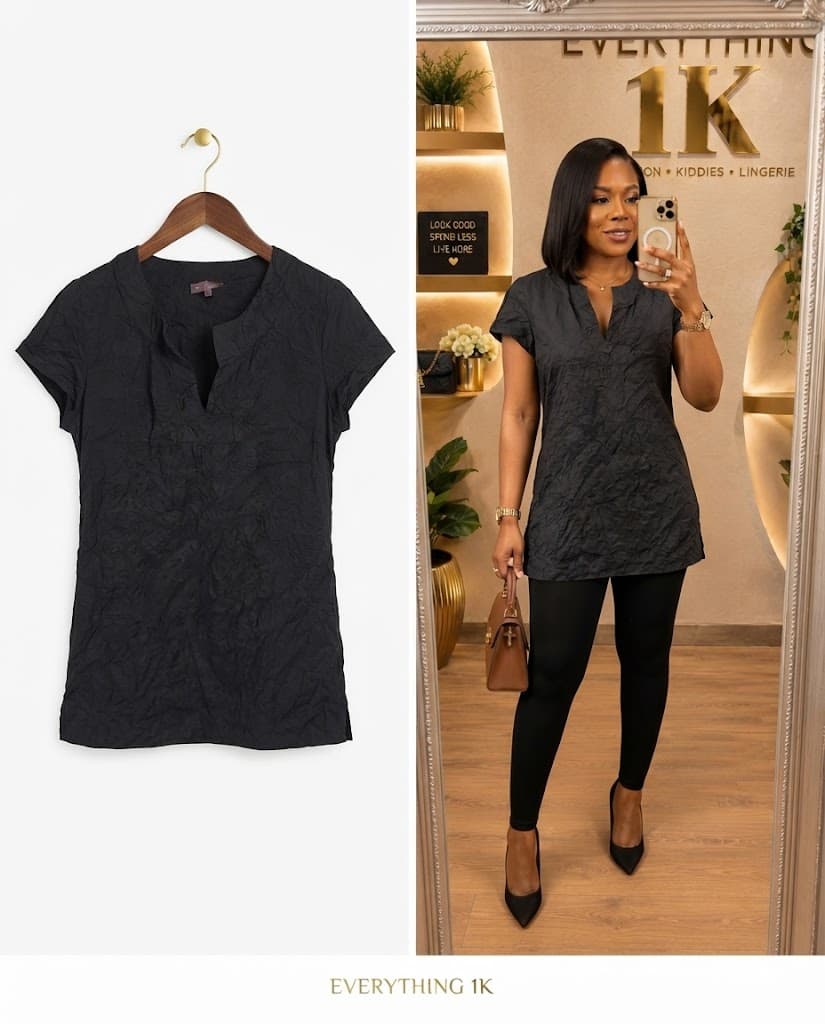Casual Charcoal Grey Textured V-Neck Tunic Top