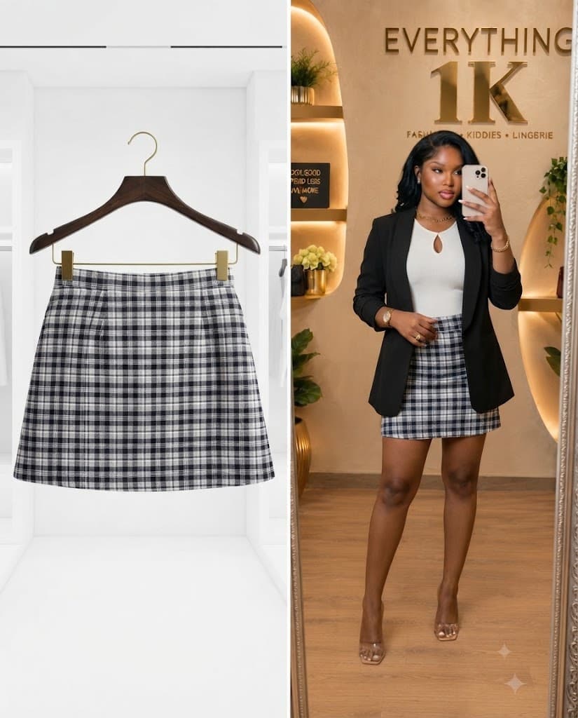 Classic Black and White Plaid Mini Skirt