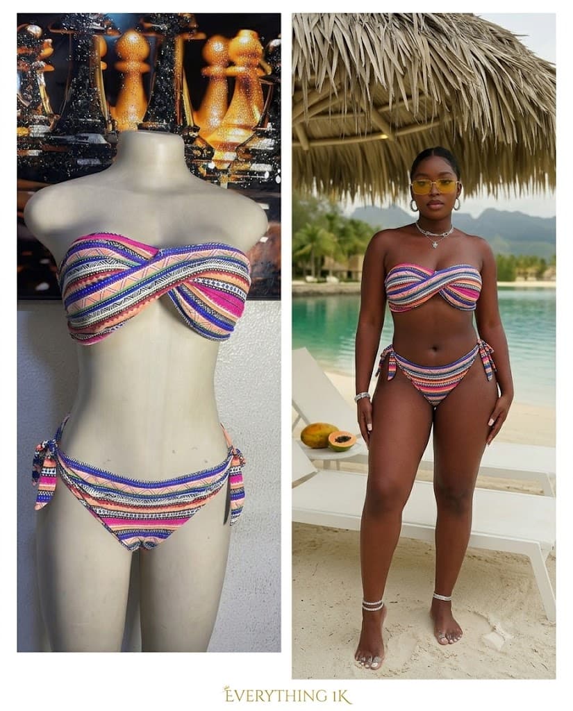 Boho Striped Twist Bandeau Bikini Set