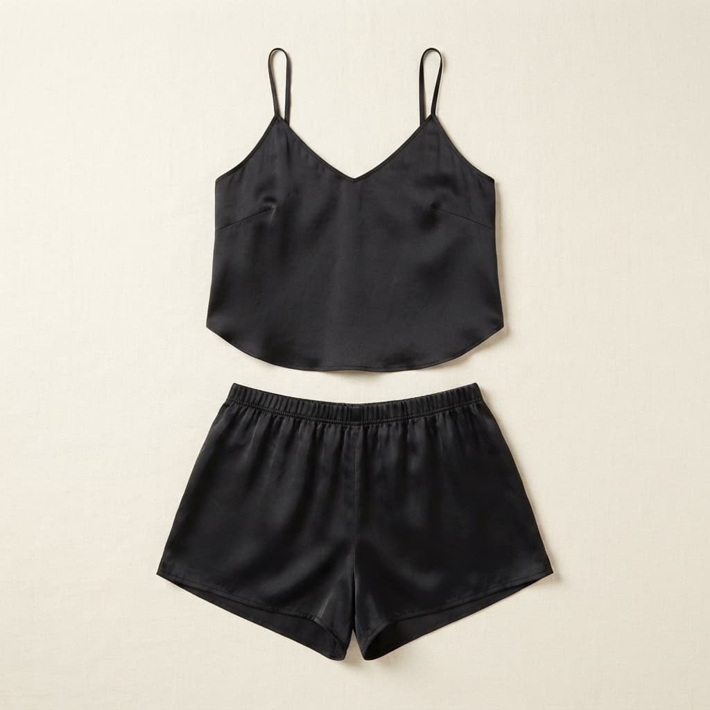 Black Satin Cami & Shorts Pajama Set