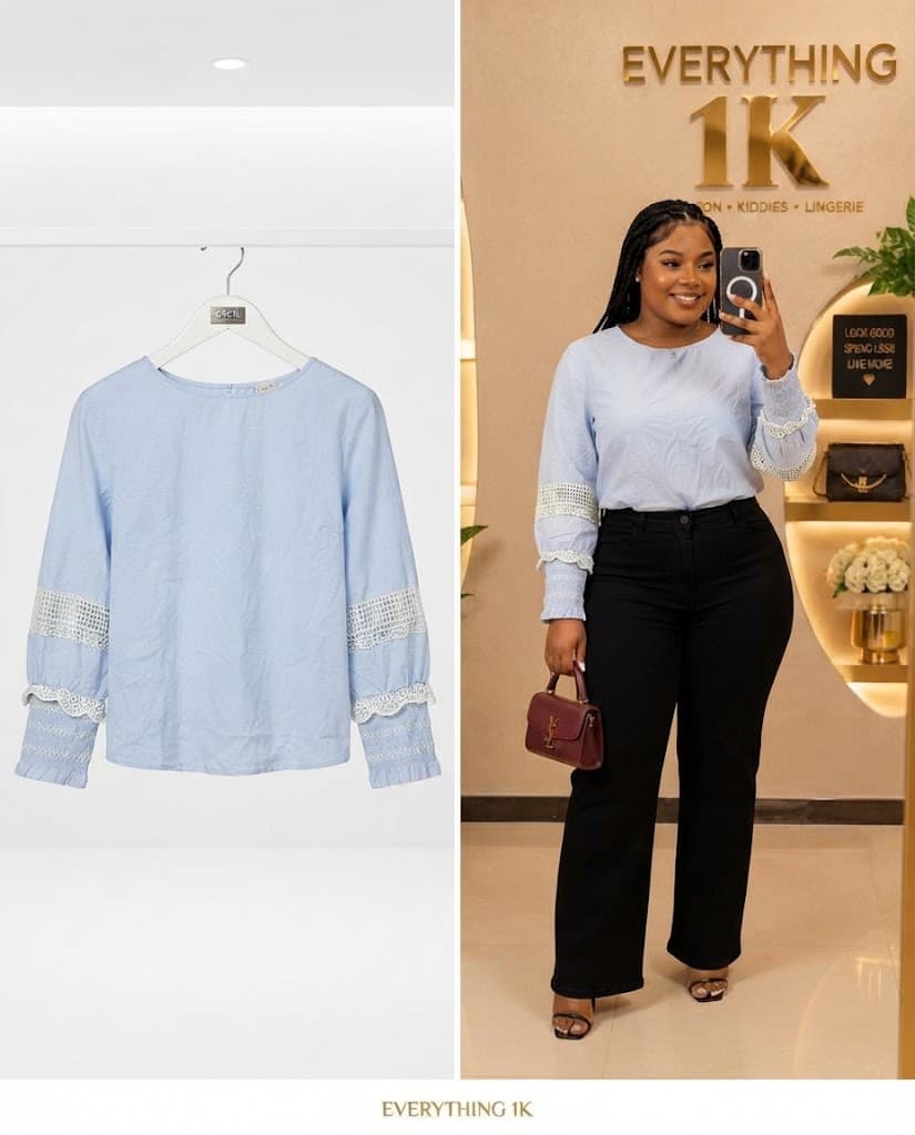 Light Blue Corporate Embroidered Sleeve Blouse