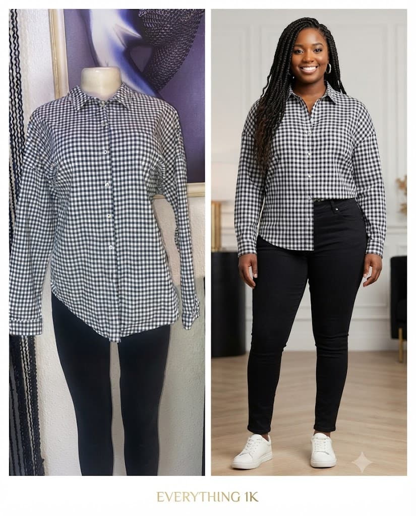 Ladies Black & White Gingham Check Shirt