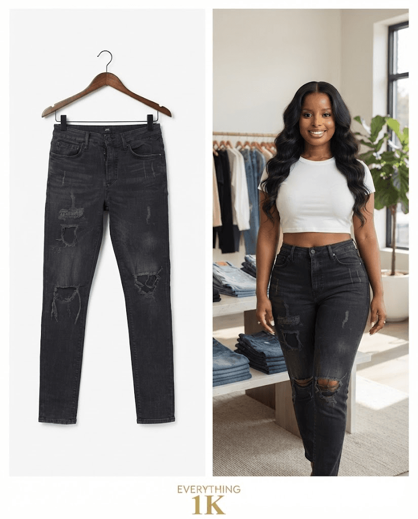 Distressed Charcoal Black Skinny Jeans 32/34