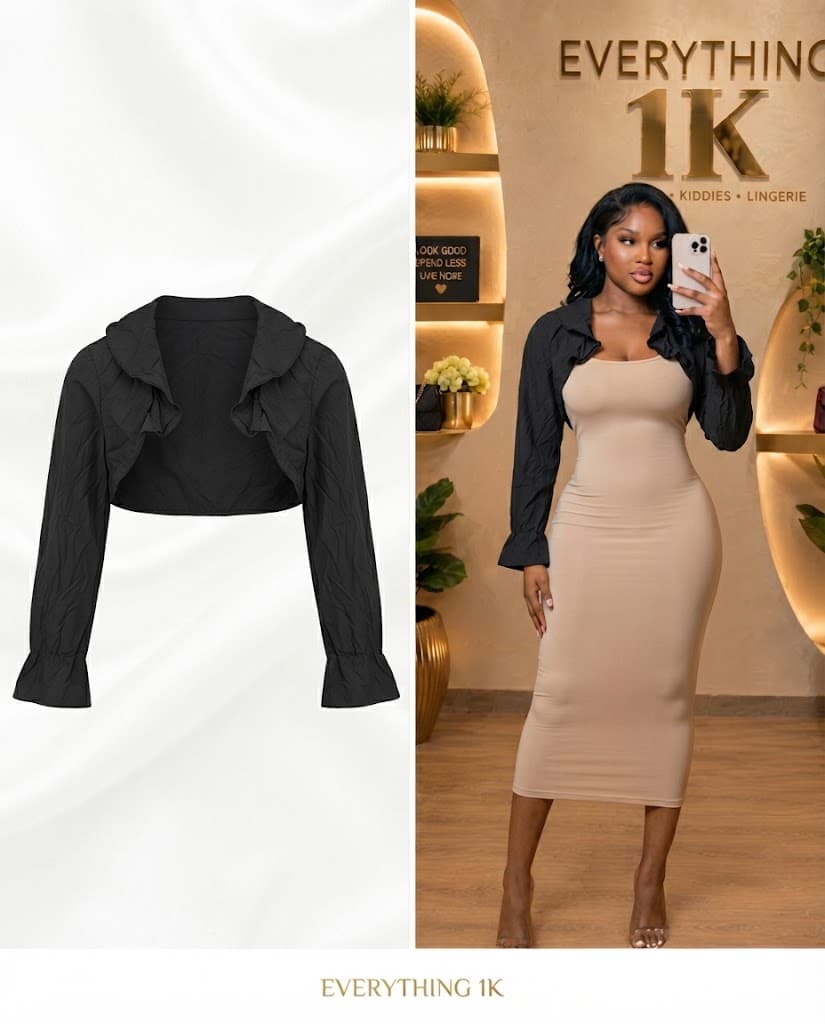 Casual Black Ruffled Shrug Crop jacket