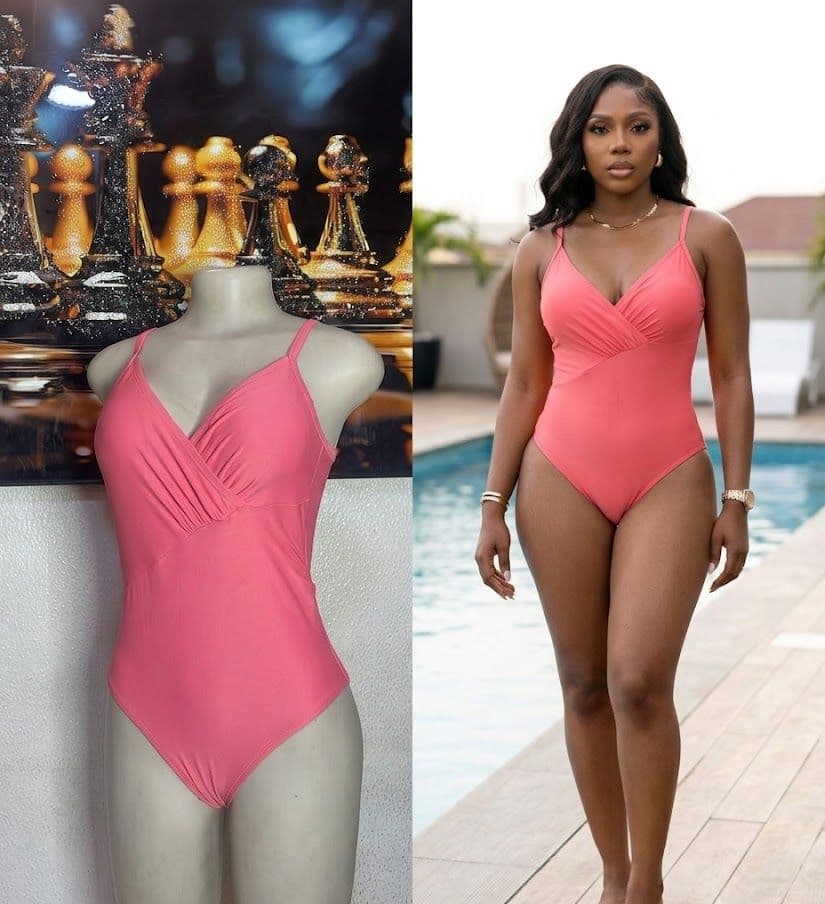 Coral Pink V-Neck Wrap One-Piece Swimsuit