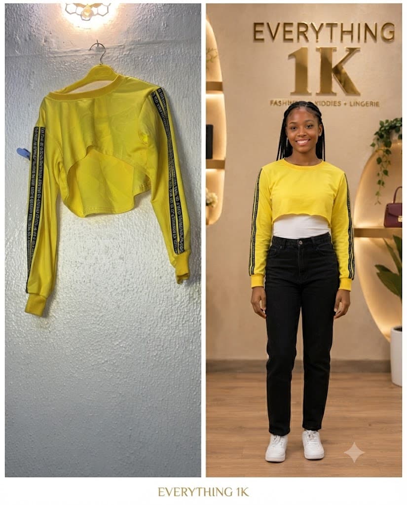 Girls Yellow Side-Tape Crop Hoodie 12-14 Years