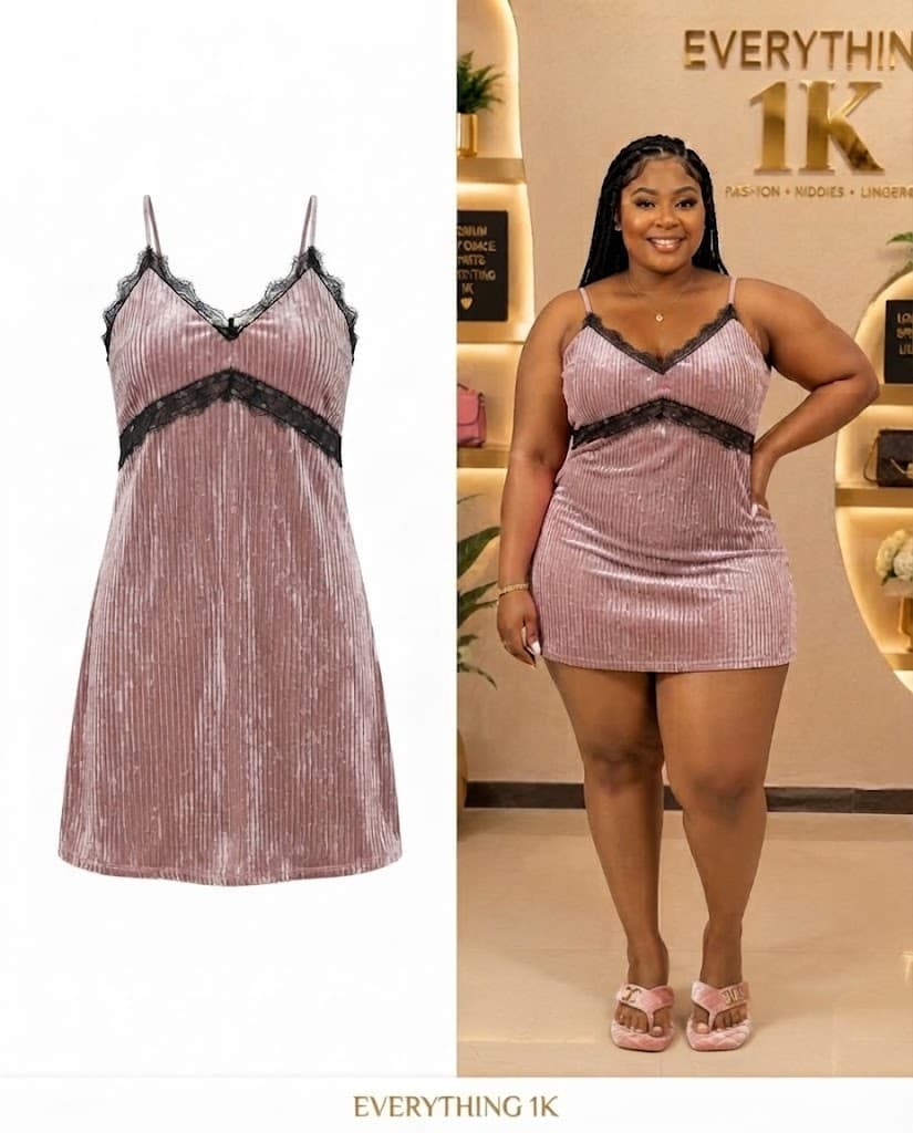 Dusty Pink Velvet & Lace Slip lingerie dress
