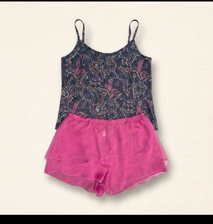 Multi-Colour chiffon Paisley Cami & Bright Pink Shorts Set