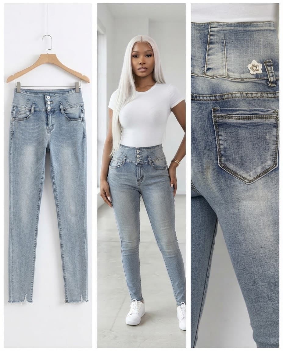 Light Blue Multi-Button High-Rise Skinny Jeans 30