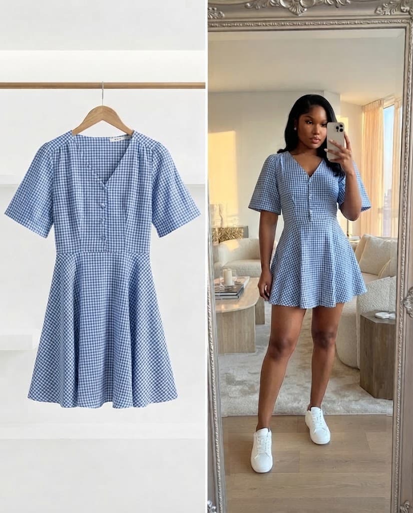Gingham V-Neck Mini Dress