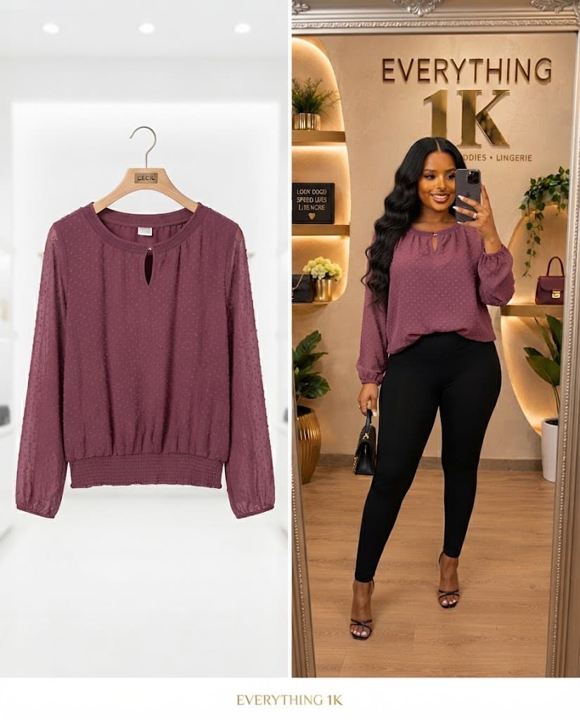 Mauve Textured Keyhole Casual Blouse