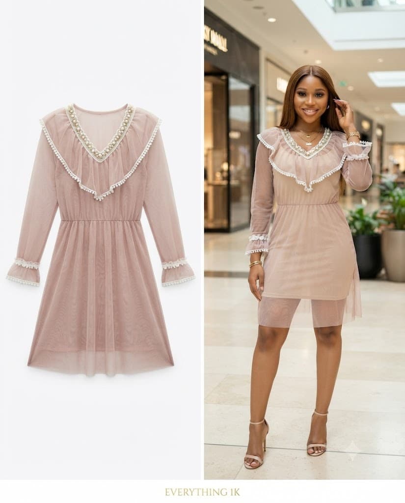 Dusty Pink Mesh Ruffle Dress