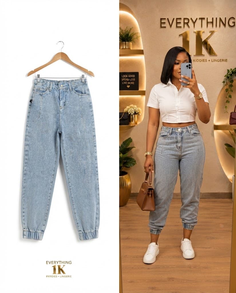 Unisex Light Blue Cuffed Jogger Jeans waist 26/28