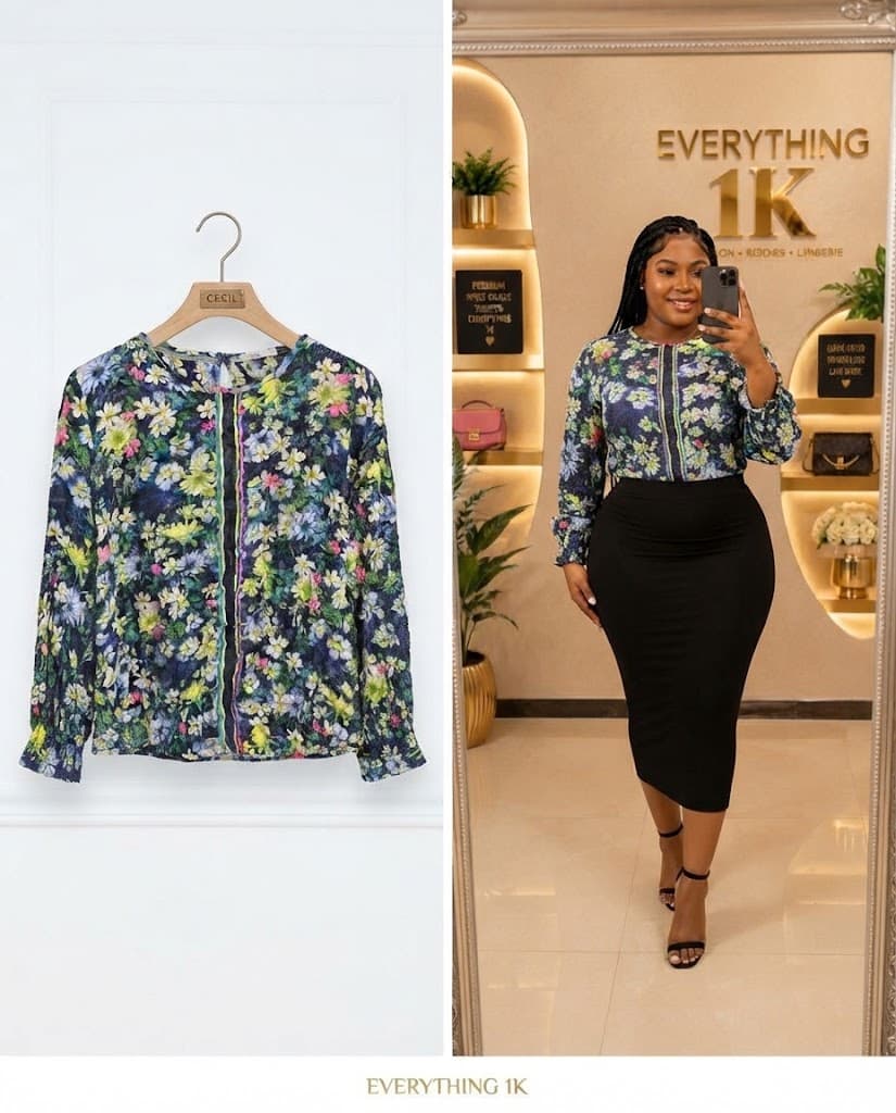 Navy Corporate Floral Blouse