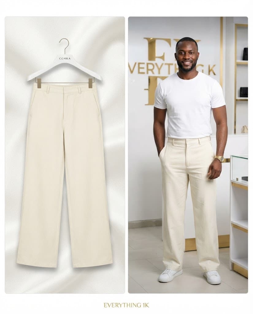 Casual Off-White Wide-Leg Trousers