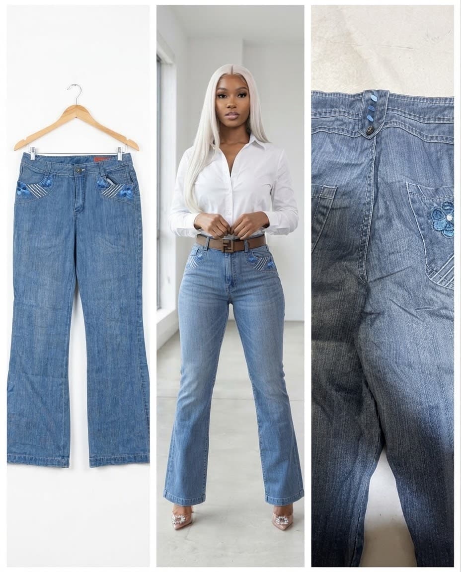 Embroidered Floral Pocket Flare Jeans 28