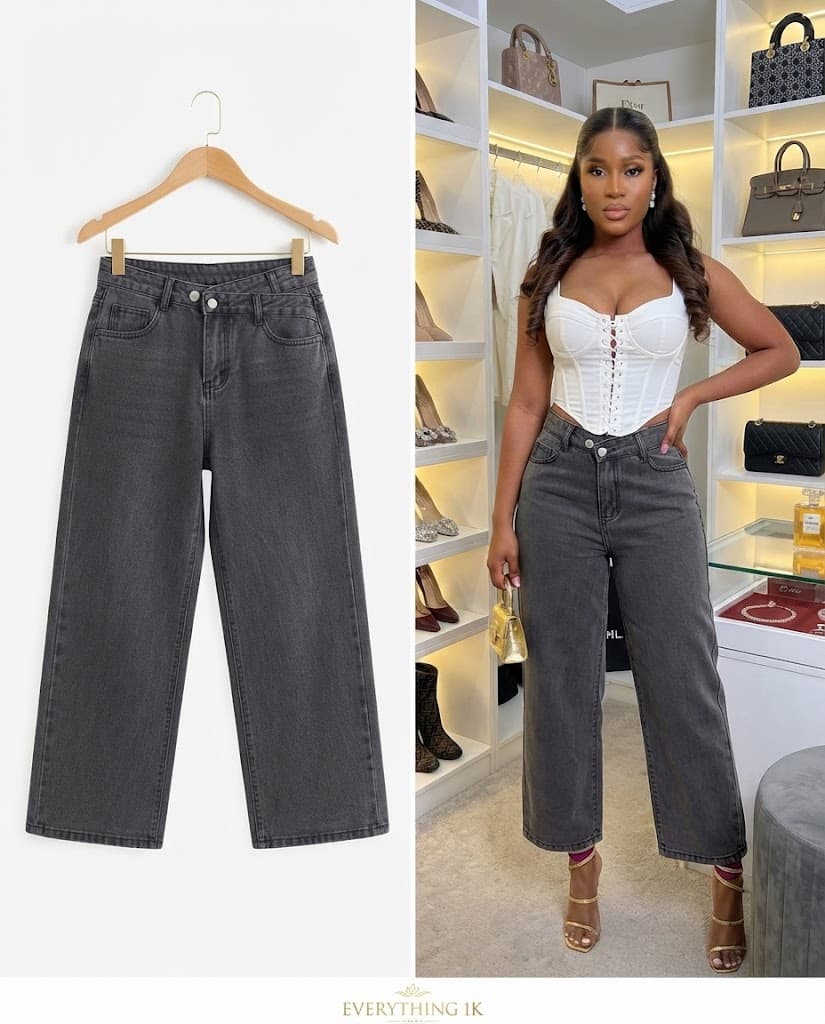 Charcoal gray Asymmetric High-Waist Jeans Waist 28/30