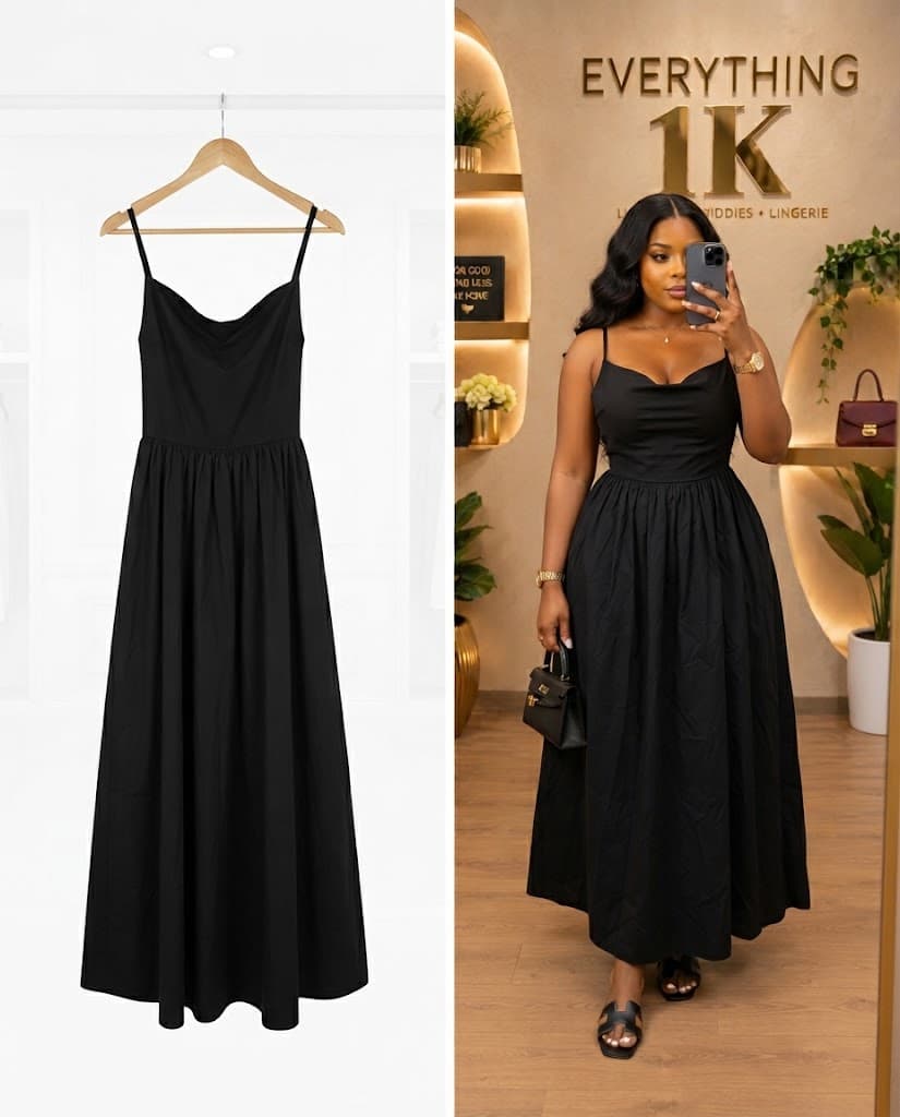 Black Cowl Neck Midi Dress