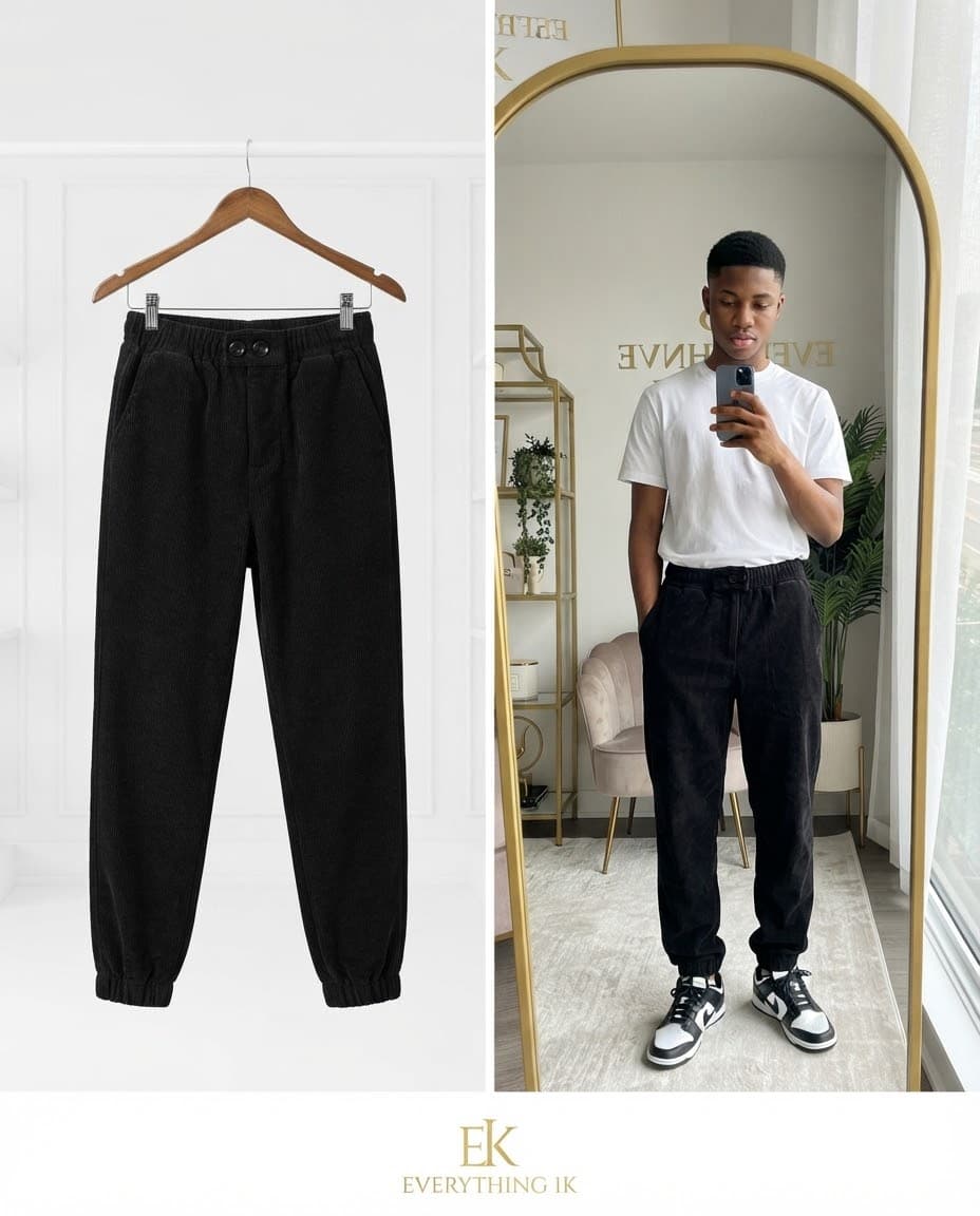 Unisex Black Corduroy Cuffed Trousers