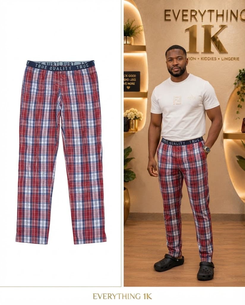 True Quality" Branded Waistband Plaid Trousers