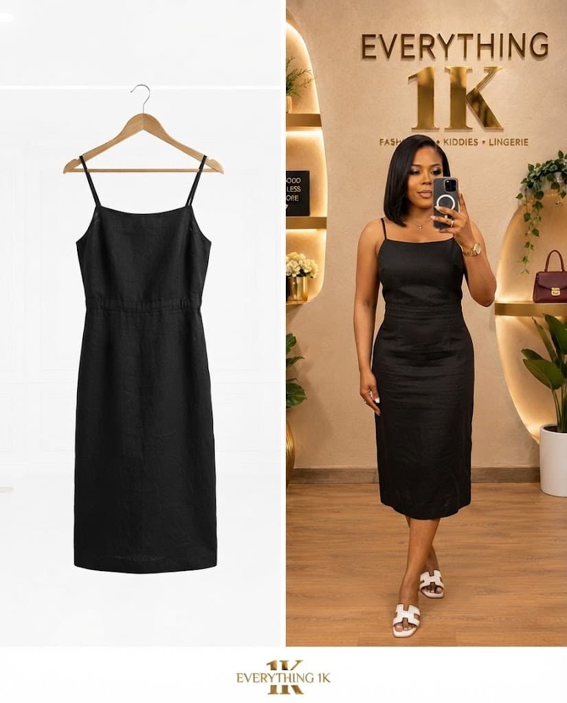 Black Linen Midi Dress