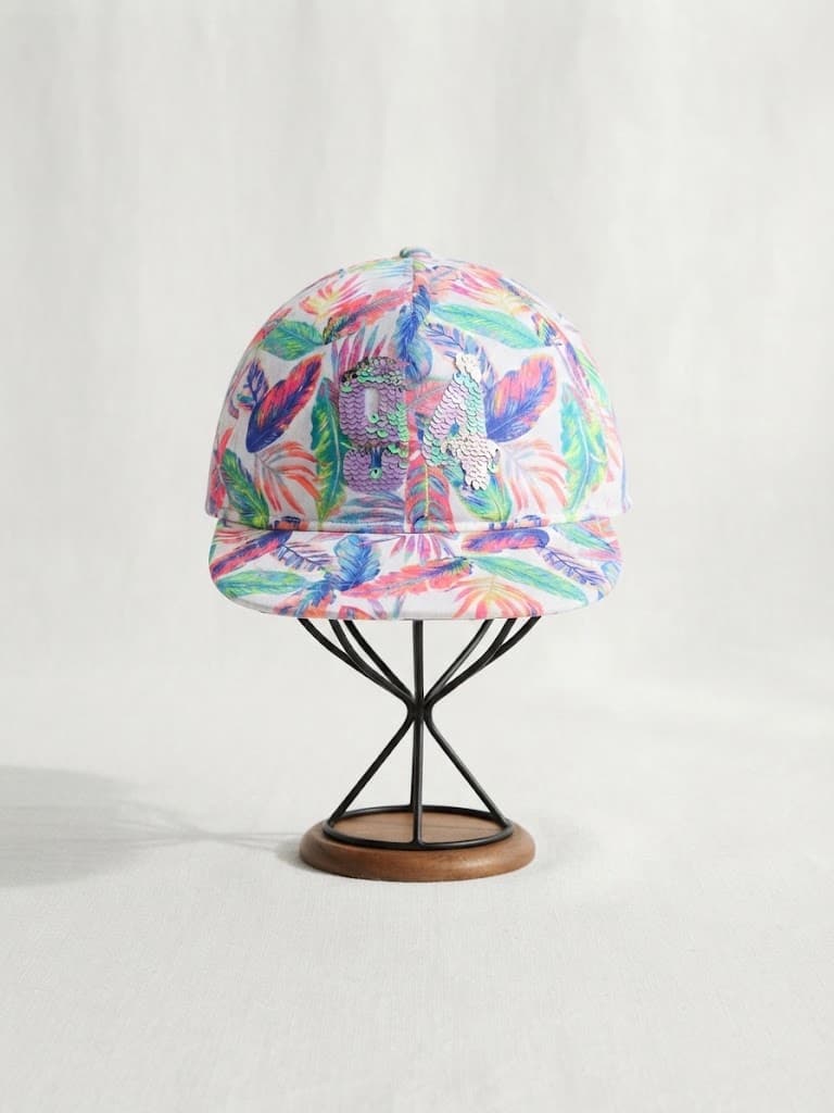 Tropical Leaf Pattern Reversible Sequin Number Cap