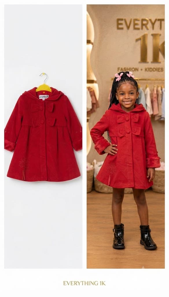 Girls Red Hooded Winter Coat: Girls' Bow-Detail Faux Fur Trim Overcoat 3-5 years