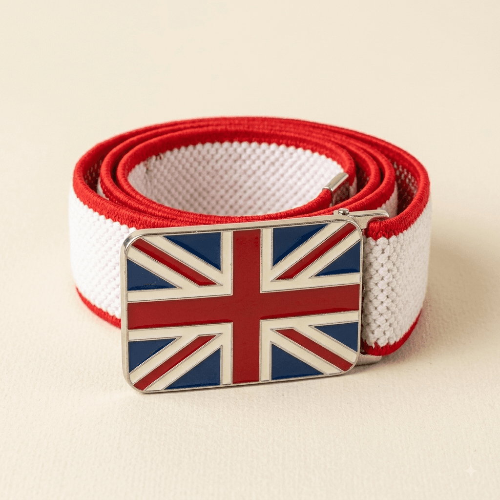 Union Jack Flag Woven Belt with Red Trim