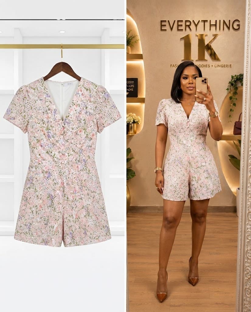 Pink and Purple Floral Short-Sleeve Romper