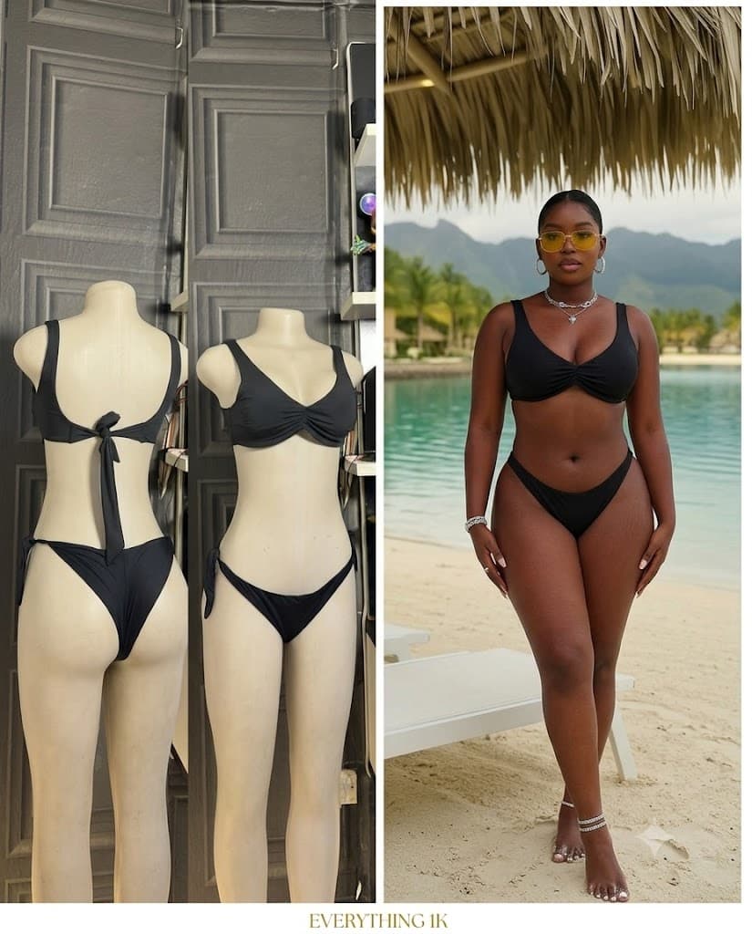 Classic Black V-Neck Tie-Back Bikini Set
