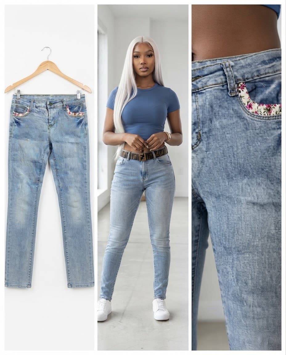 Floral Trim Light Wash Skinny petite Jeans 28/30