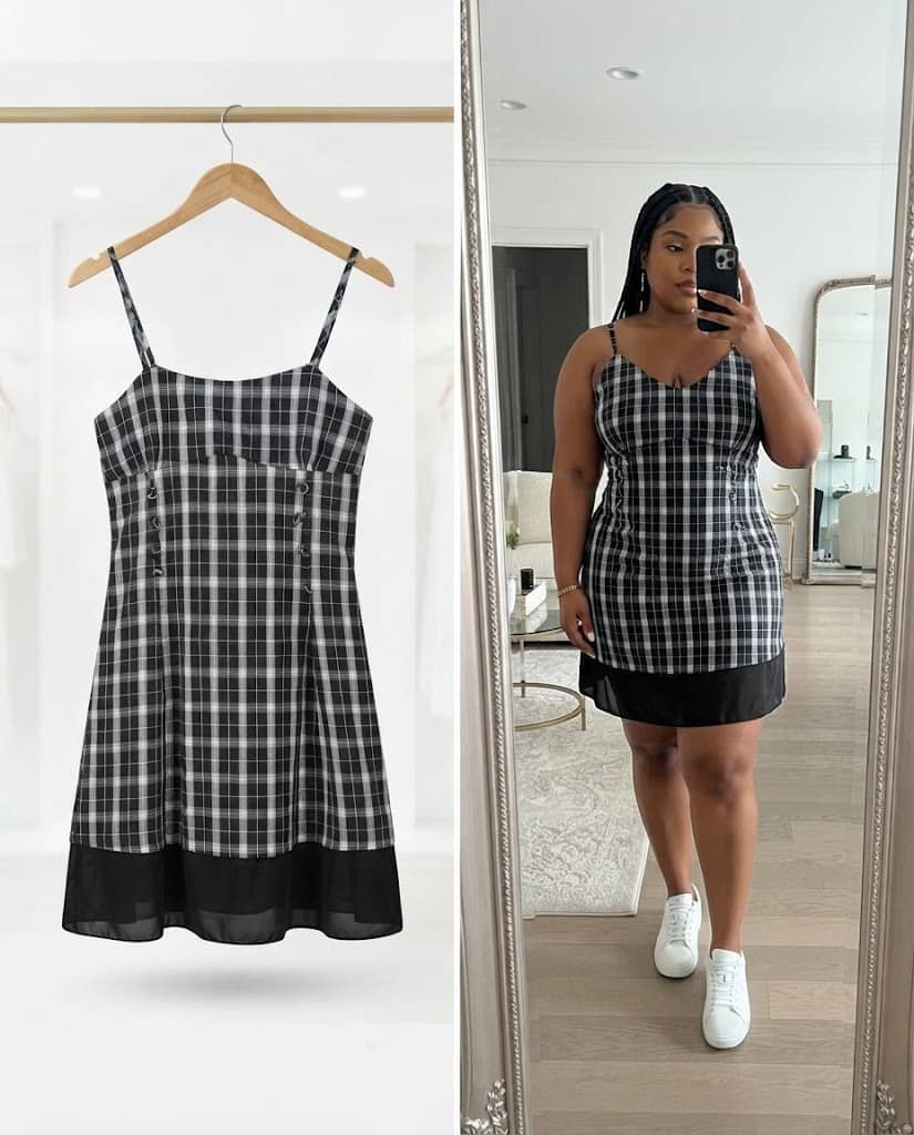 Black and White Plaid Dress With Contrast Hem
