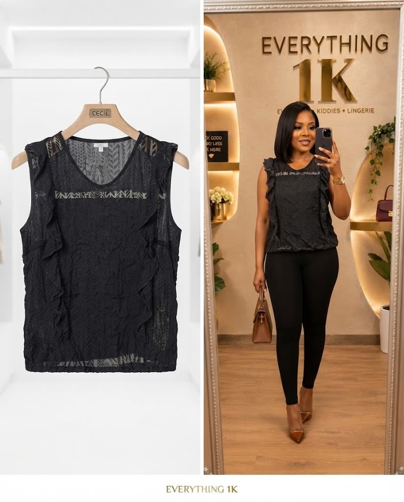 Black Ruffled Basic Sleeveless Top